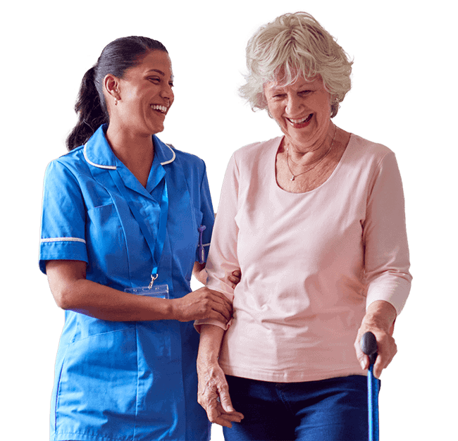 nurse assisting elderly woman